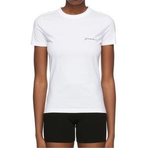 jacquemus logo 'Le T-Shirt Jacquemus' embroidered white t-shirt in size small